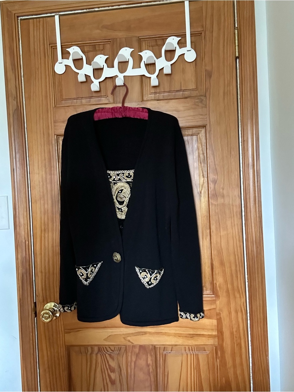 Vintage black Embroidered Women’s Cardigan with Gold Accents